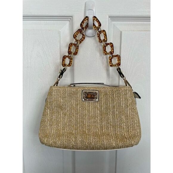 Sondra Koberts Squared Crossbody Tortoise Shell Chain and Leather Strap - Picture 1 of 9